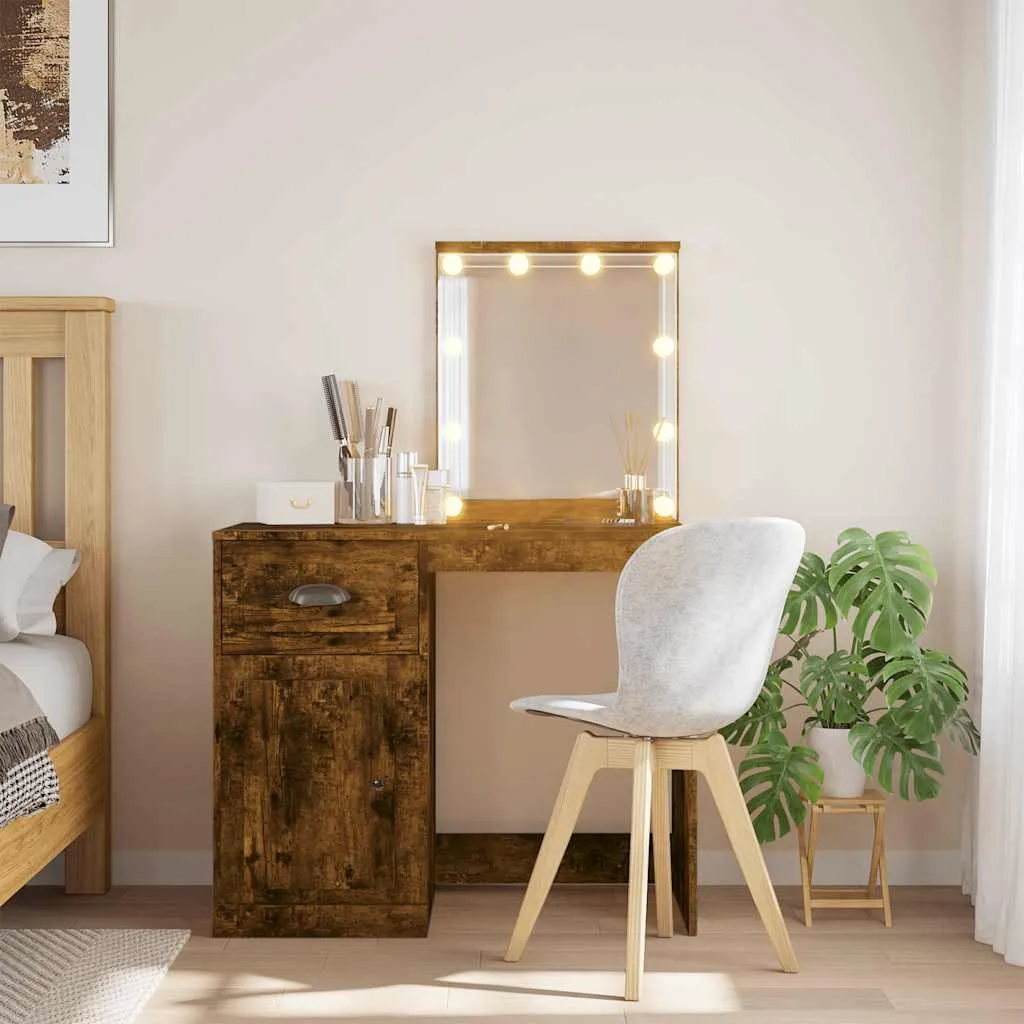 vidaXL Toaletni stolić LED boja dimljenog hrasta 90 x 42 x 132,5 cm - Venlo
