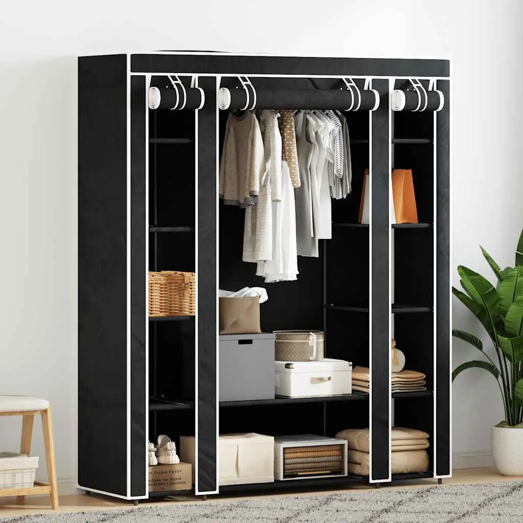 vidaXL Ormar od Tkanine s Pregradama i Šipkama 45 x 150 x 176 cm Crni - Venlo