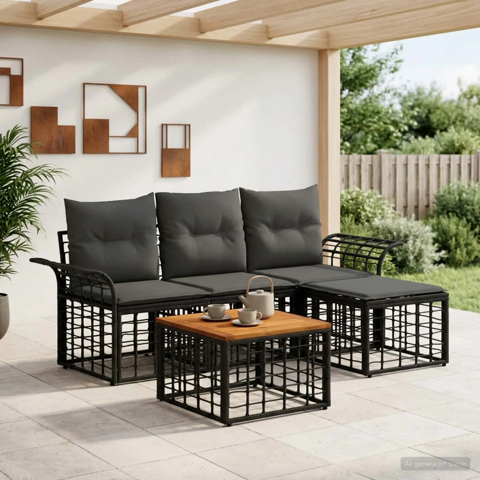 vidaXL Set vanjskih sofa 5 kom. Crna i tamno siva Poliester - Venlo