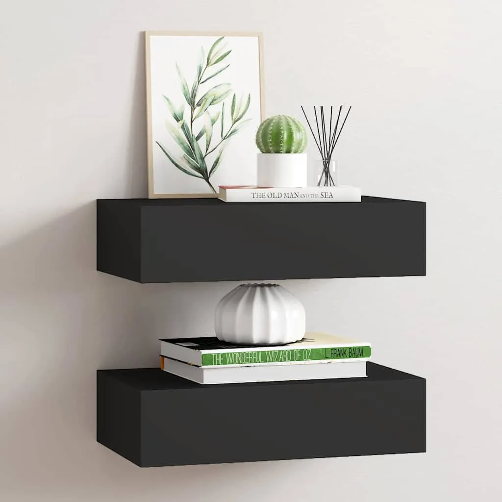 vidaXL Zidne police s ladicom 2 kom crne 40 x 23,5 x 10 cm MDF - Venlo