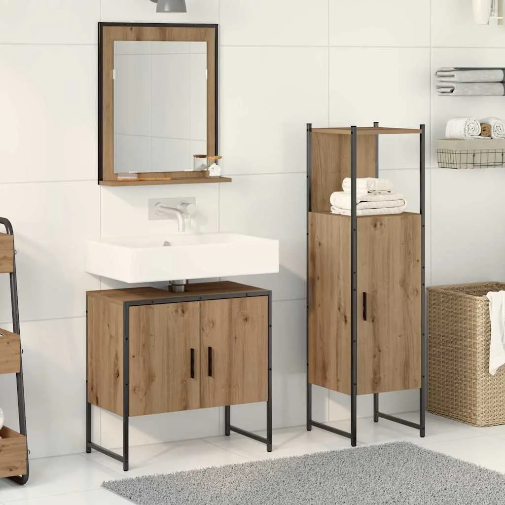 vidaXL Set namještaja za kupaonicu 3 kom. Smeđa 33 x 33 x 102,5 cm - Venlo