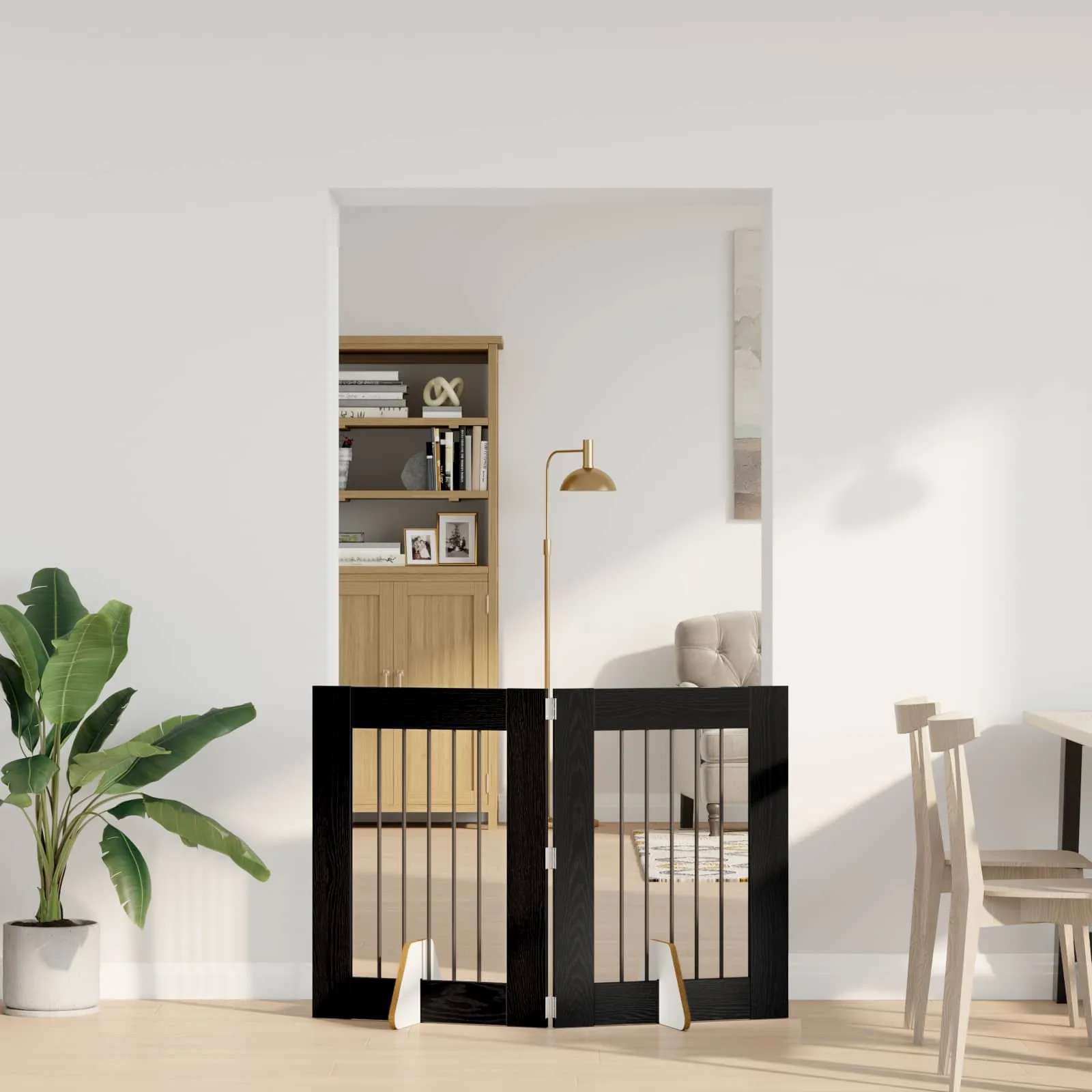 vidaxl preklopna vrata za pse s postoljem 2 kom. crni hrast 120,5 cm - slika 1