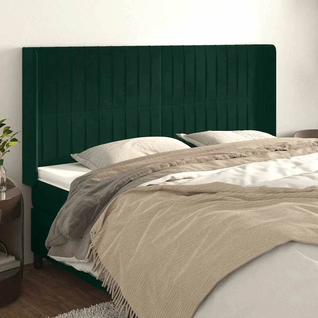vidaXL Uzglavlje s ušima tamnozeleno 163x16x118/128 cm baršunasto - Venlo