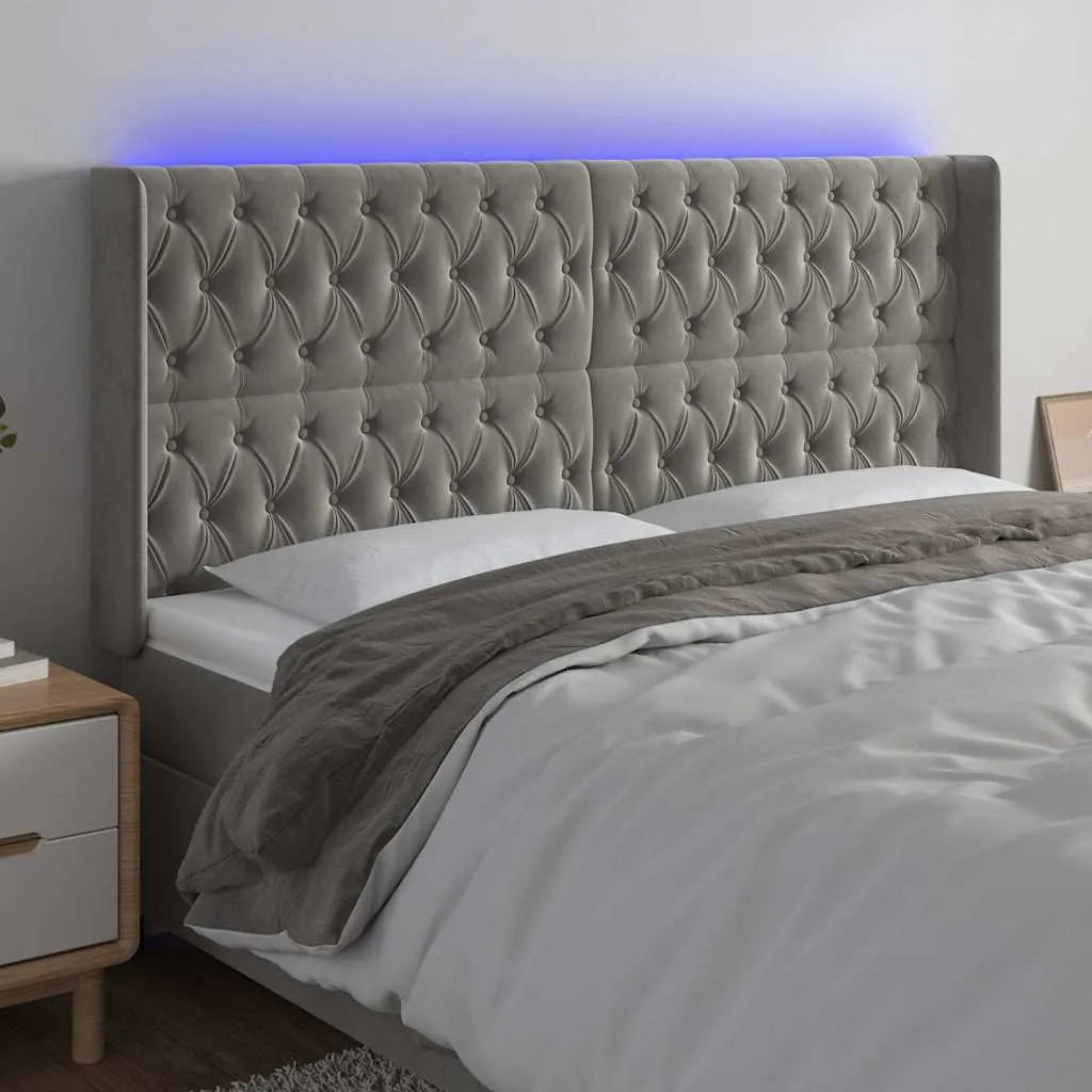 vidaXL LED uzglavlje svjetlosivo 203 x 16 x 118/128 cm baršunasto - Venlo