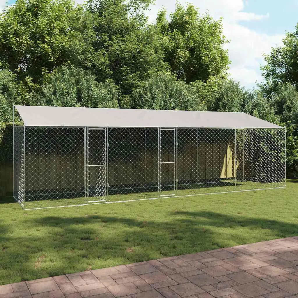 vidaXL Kavez za psa s krovom Srebrna 800 x 200 x 256 cm Čelik i PE - Venlo