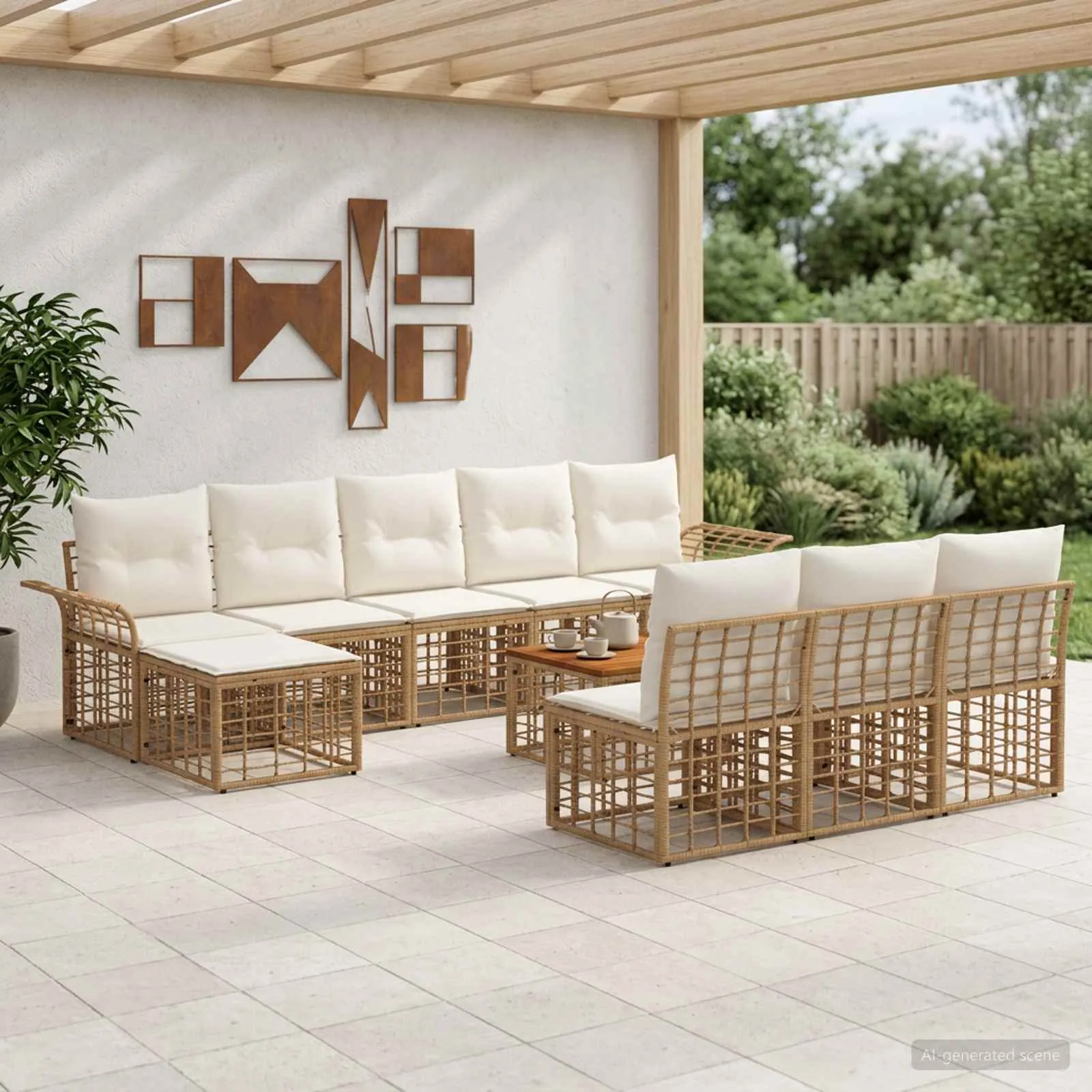 vidaXL Set vanjskih sofa 11 kom. Prirodna i krema bijela Poliester - Venlo