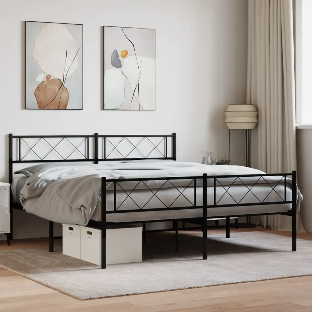 vidaXL Metalni okvir kreveta uzglavlje i podnožje crni 140x190 cm - Venlo