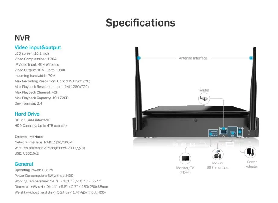 vanjski hd wifi video nadzor 4 kamere s ekranom - slika 3