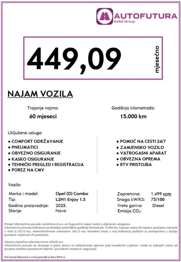 opel combo van 1,5 d l2h1 već od 449,09 €/mj - slika 12