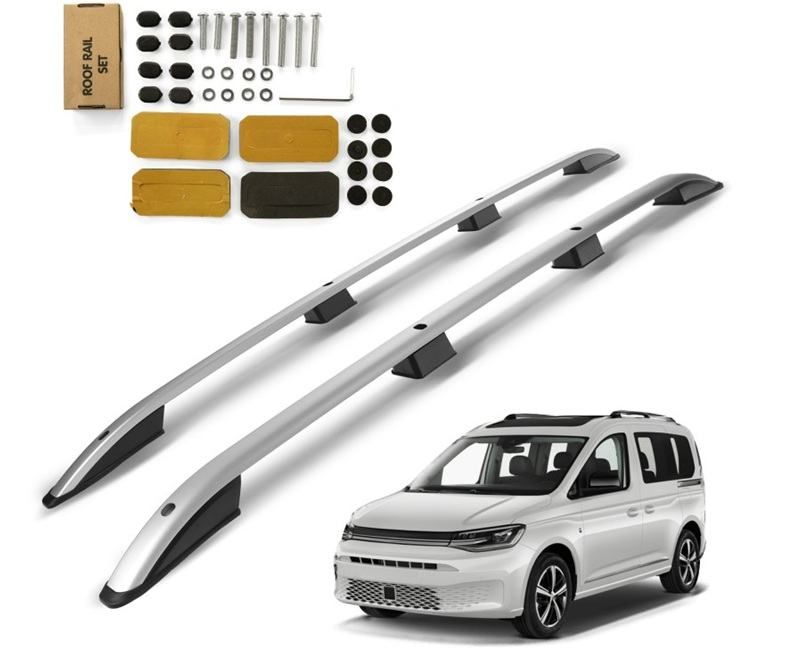 uzdužni krovni nosači za vw caddy v maxi - srebrni-crni - slika 2