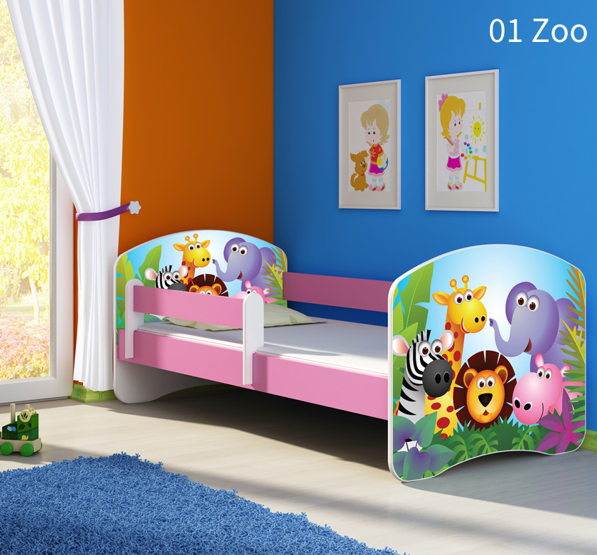 dječji krevet acma s motivom, bočna roza 140x70 cm - slika 1