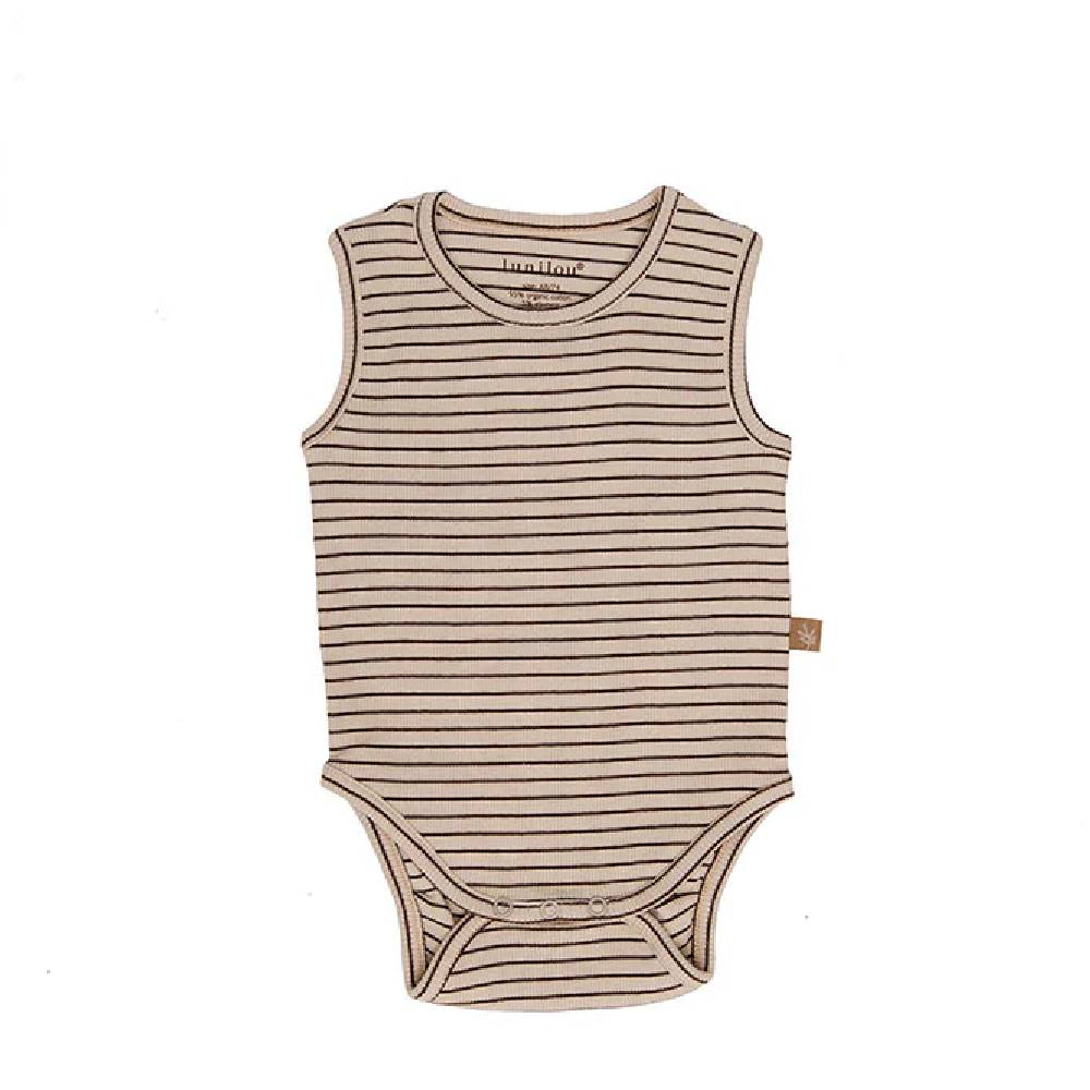 lunilou - rebrasti bodi bez rukava s prugama, brazilian sand/ off white, vel. 68/74 - slika 1
