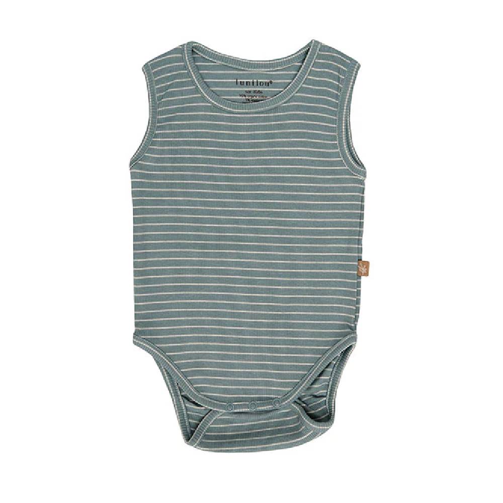 lunilou - rebrasti bodi bez rukava s prugama, silver blue/ iced latte, vel. 68/74 - slika 1