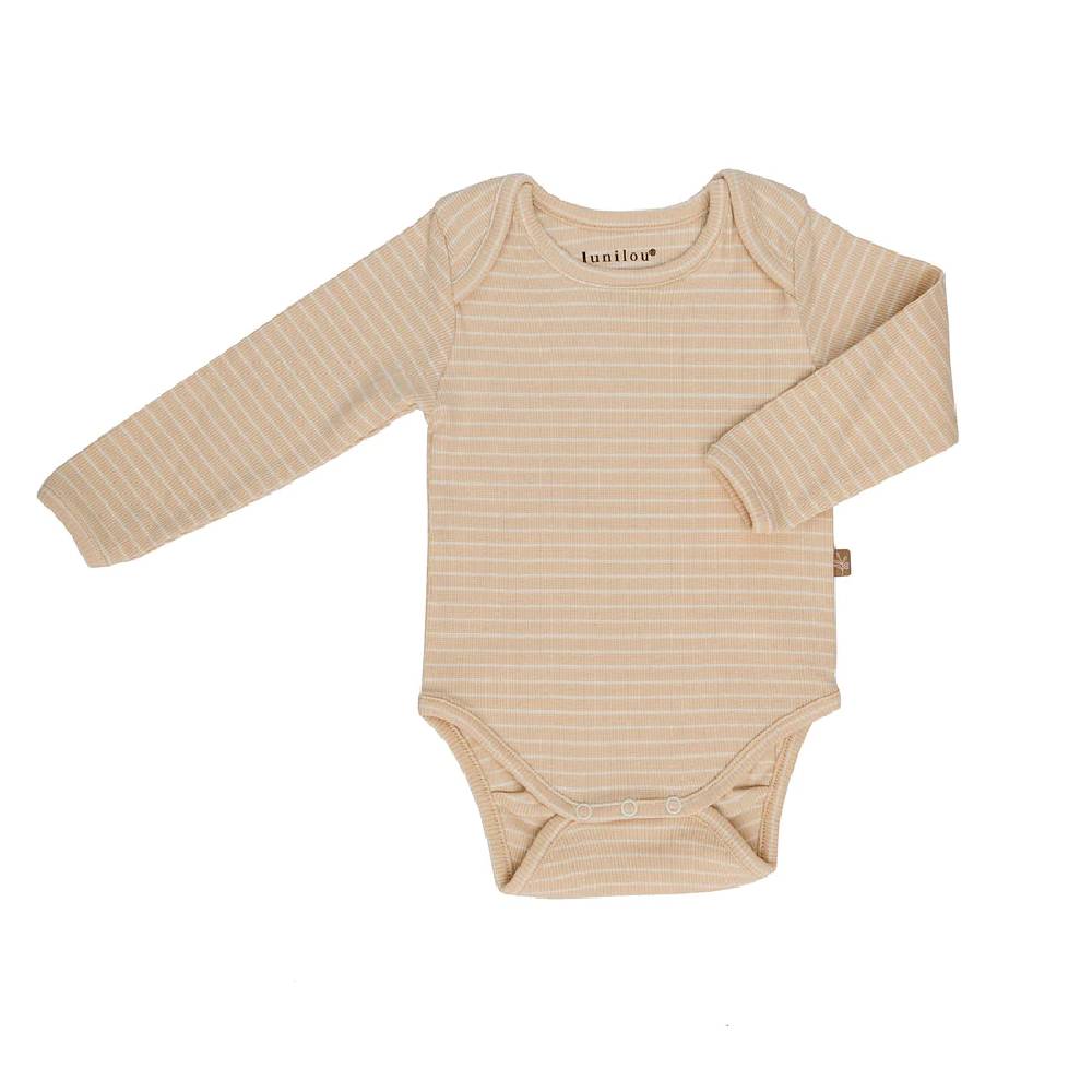 lunilou - rebrasti bodi dugi rukav s prugama, off white/ brazilian sand, vel. 68/74 - slika 1