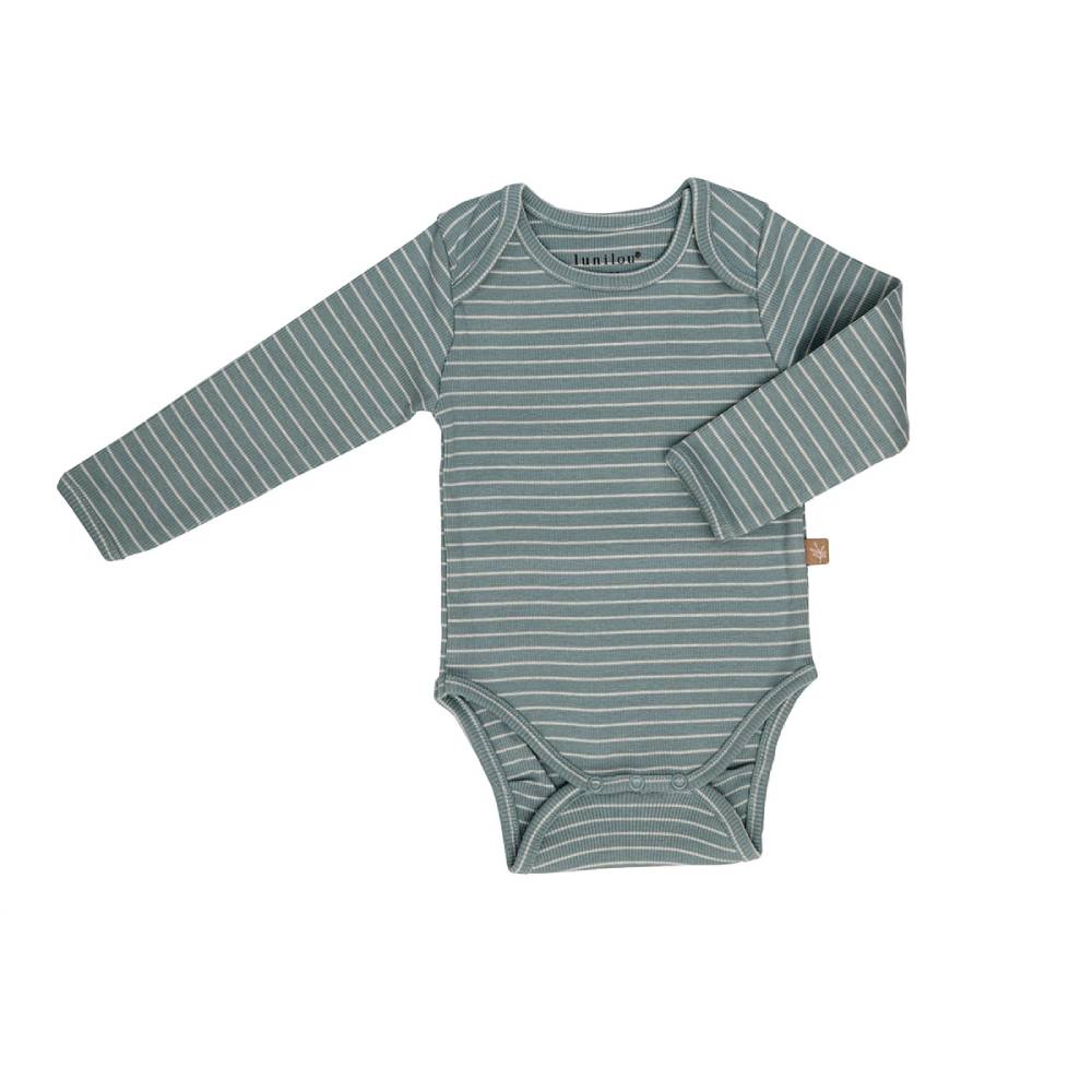 lunilou - rebrasti bodi dugi rukav s prugama, silver blue/ iced latte, vel. 68/74 - slika 1
