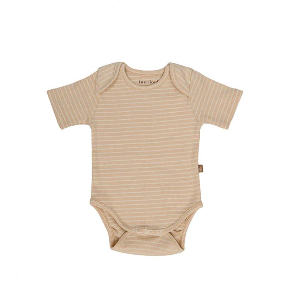 lunilou - rebrasti bodi kratki rukav s prugama, off white/ brazilian sand, vel. 68/74 - slika 1