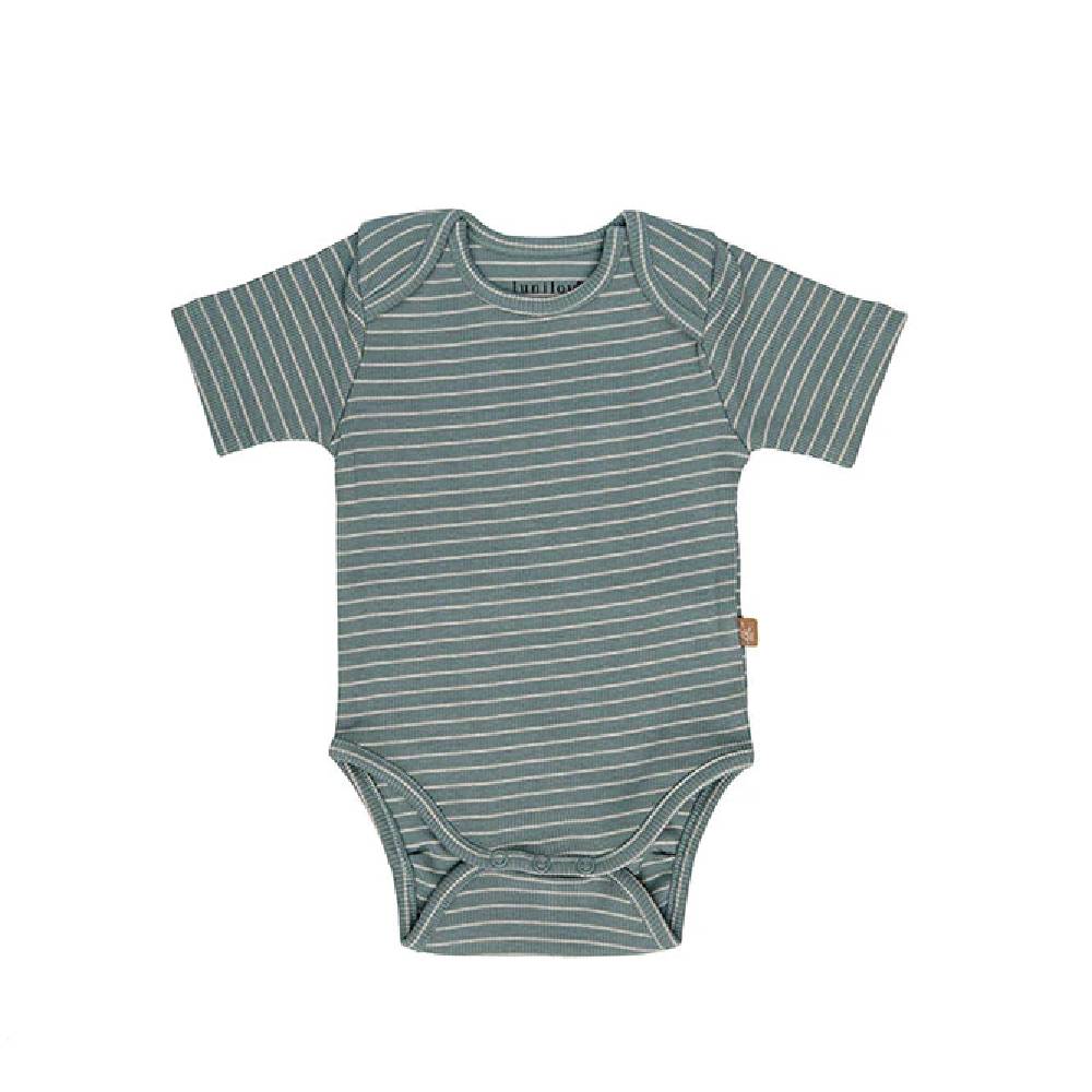 lunilou - rebrasti bodi kratki rukav s prugama, silver blue/ iced latte, vel. 68/74 - slika 1