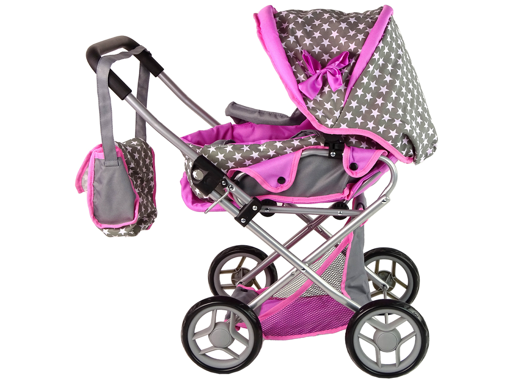 kolica za lutku 2u1 pink stars - sivo/roza - slika 2