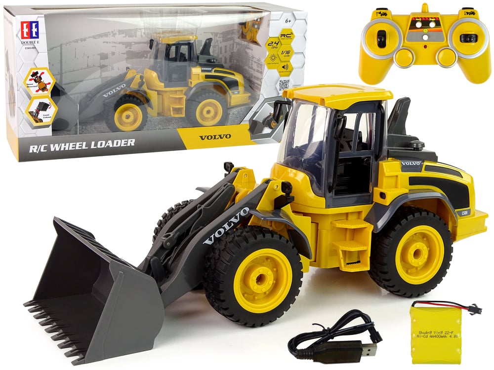 huge wheeled remote controlled excavator volvo brand led lights and sound signals - slika 1