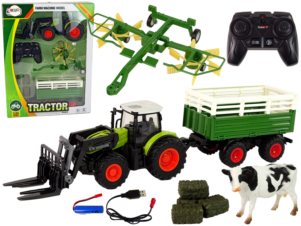 remote controlled farm machinery tractor set 2.4g rake accessories - slika 1