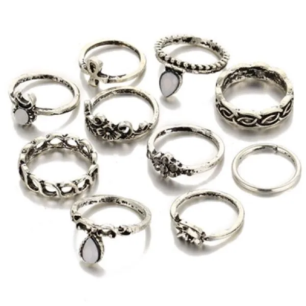 vintage boho set prstenja - komplet 10 prstena - slika 2