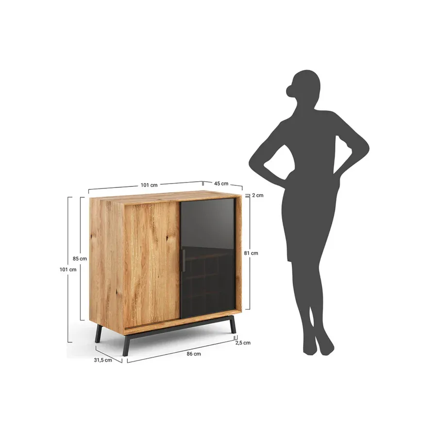 komoda modern loft 101x45cm sa staklom, materijal: masivno drvo hrast - slika 8