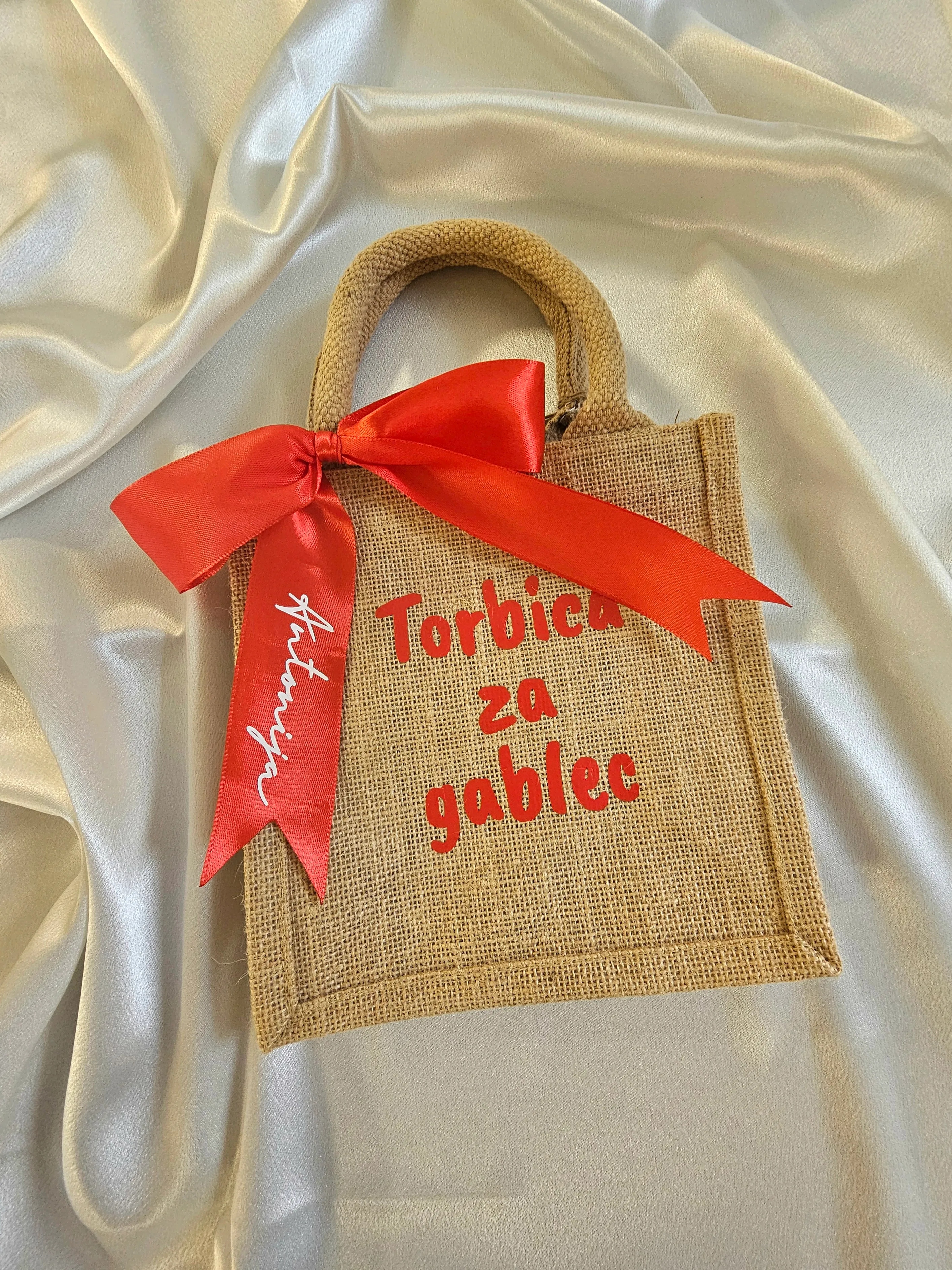 jutena torbica za gablec s mašnom – mini veličina - slika 3