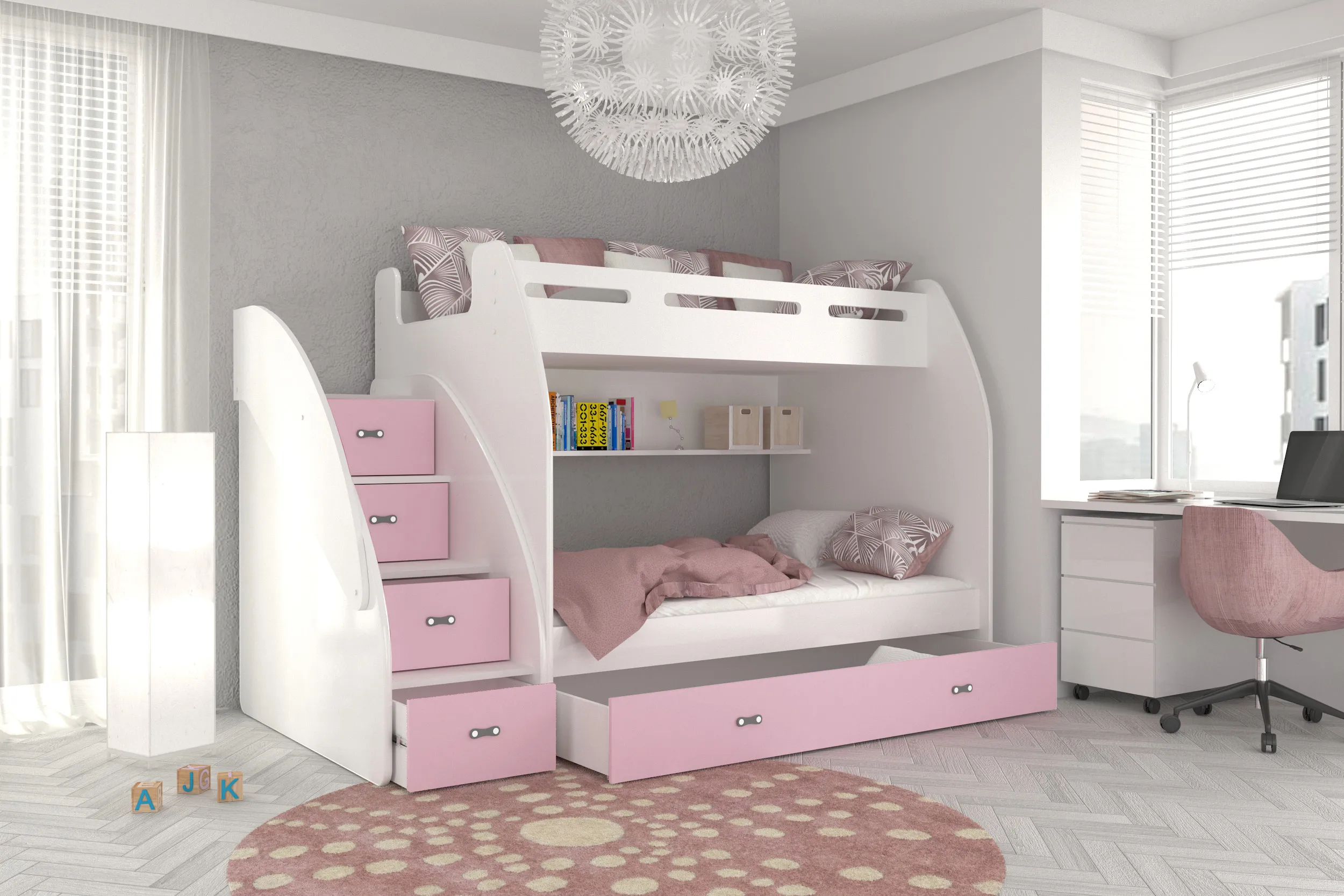 krevet na kat 200×120 – stepenice i ladice u jednom - slika 2