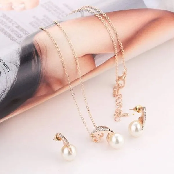 rose gold set - ogrlica i naušnice s kristalima - slika 2