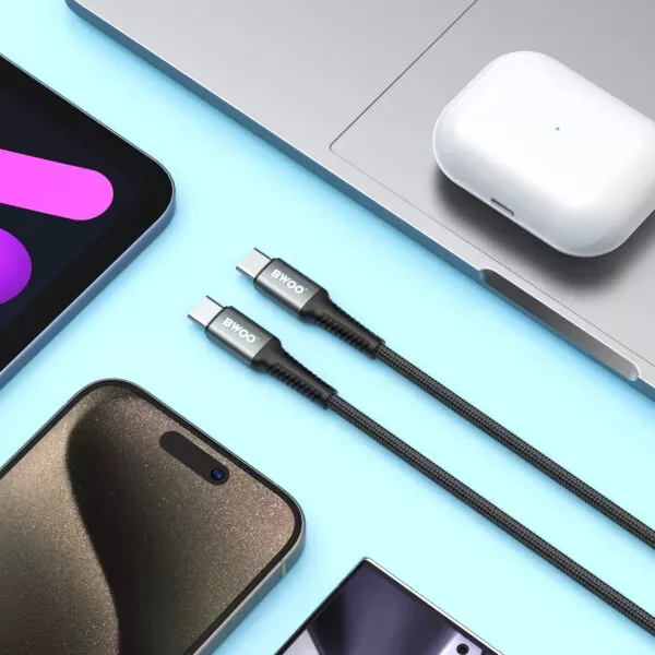 usb-c na usb-c kabel za brzo punjenje pd 60w najlon 1m max bwoo - slika 2