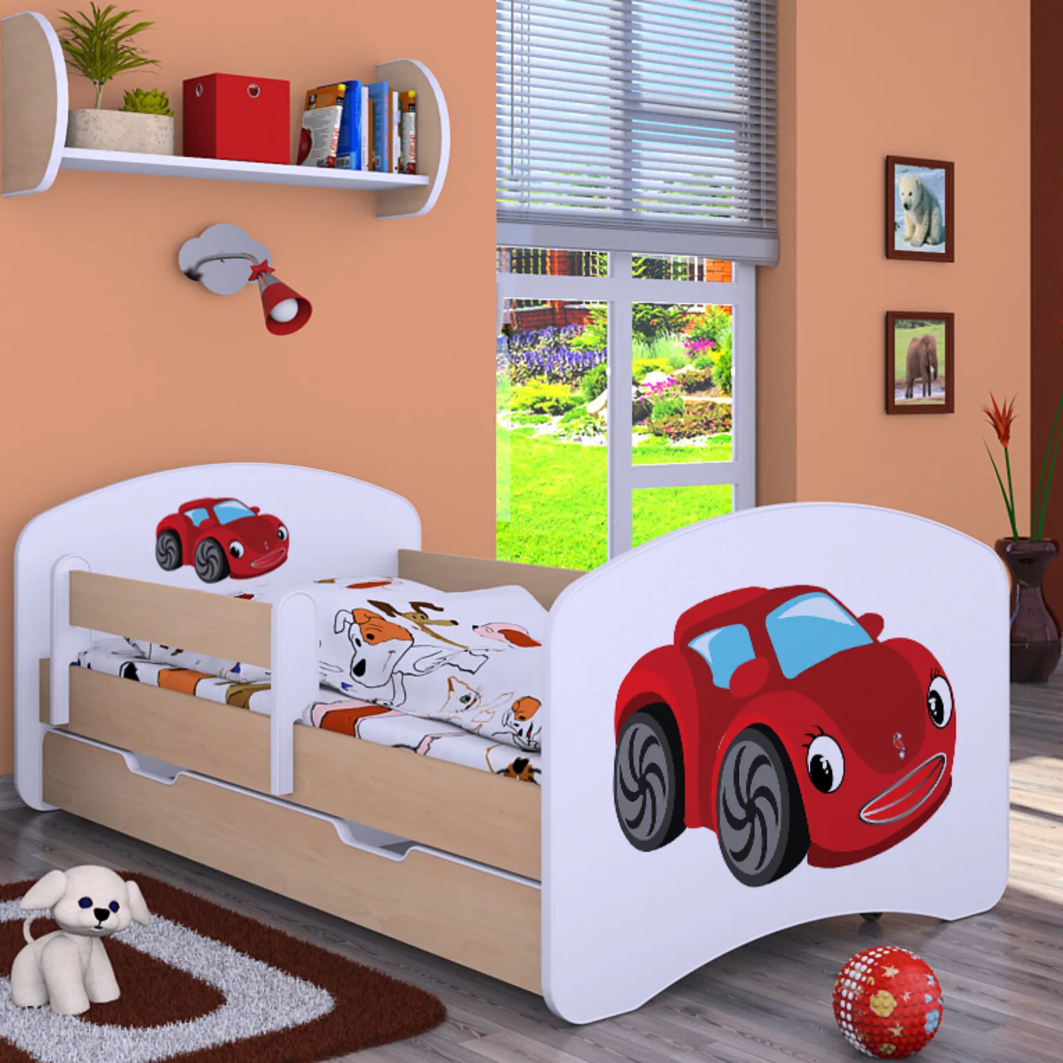 drveni dječji krevet happy autić s ladicom – 180×90 - slika 3