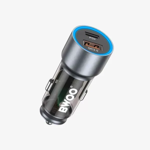 45w usb-c auto punjač s 2 priključka, prozirni i sivi max bwoo - slika 1