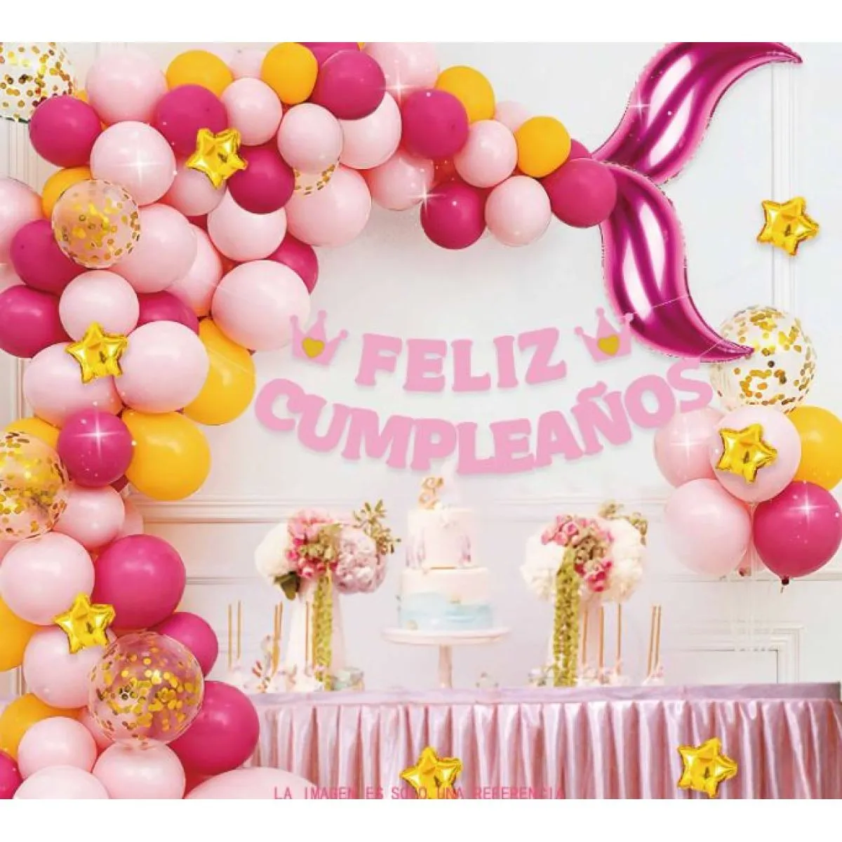 luk od balona - mermaid pink - gold - slika 7