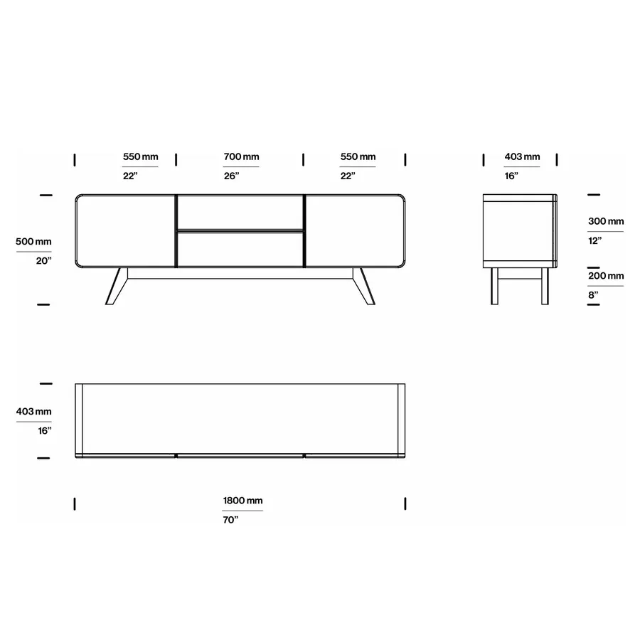 tv komoda luba 180x40.3cm, materijal: puno drvo hrast - slika 3