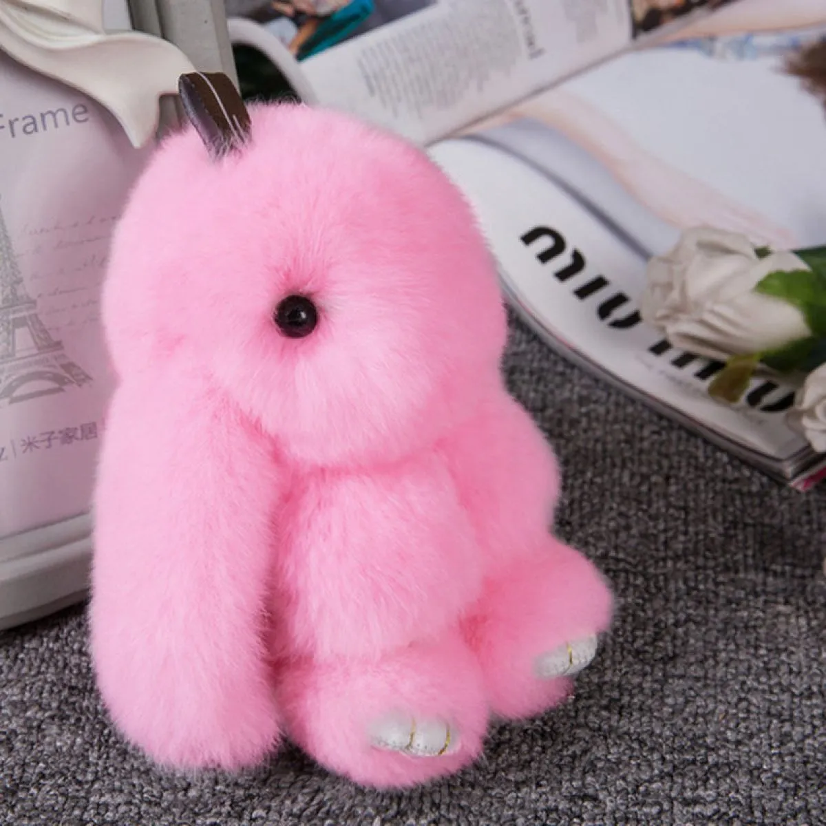 bunny krzneni privjesak za ključeve, torbu, ruksak - slika 7