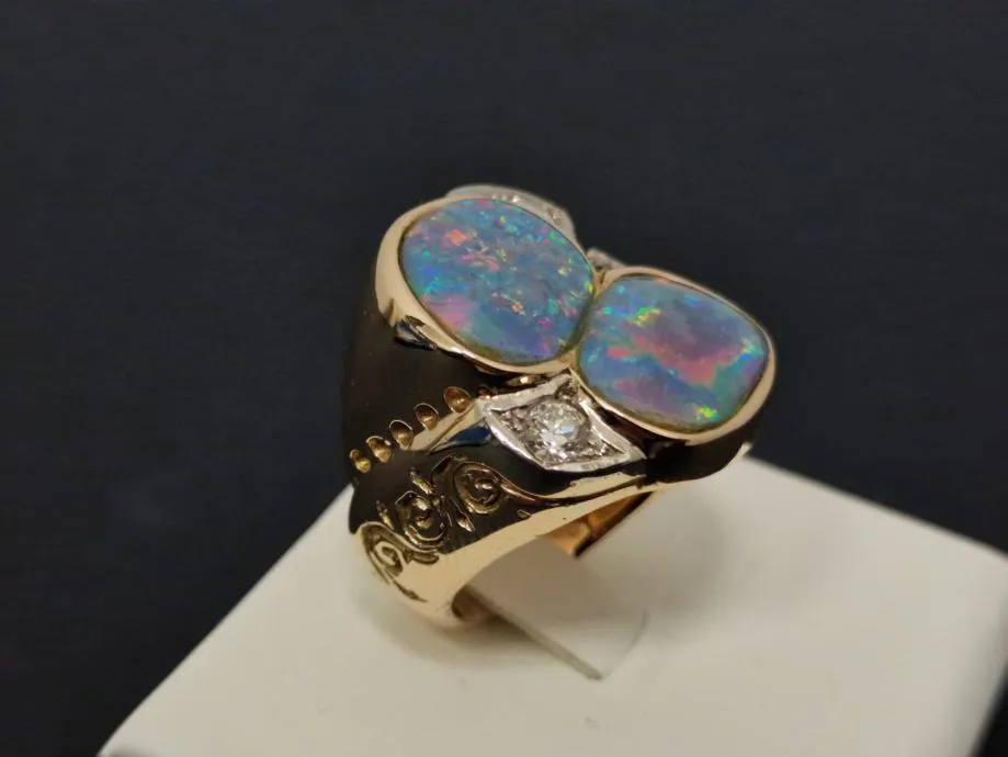 zlatni prsten s opalima i dijamantima - 0,75ct / r1, rate !! - slika 2