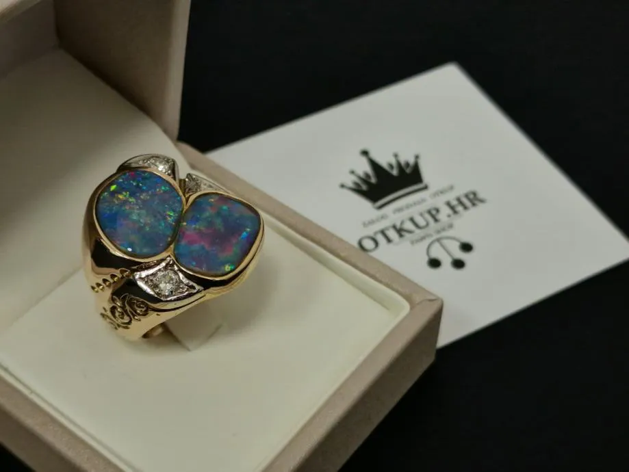 zlatni prsten s opalima i dijamantima - 0,75ct / r1, rate !! - slika 3