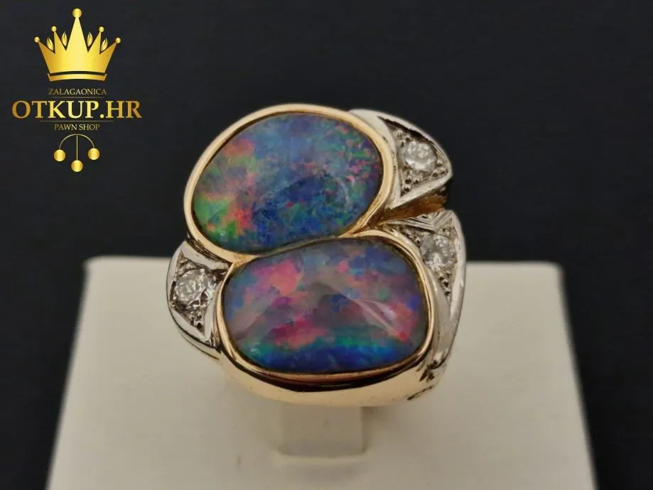 ZLATNI PRSTEN S OPALIMA I DIJAMANTIMA - 0,75ct / R1, RATE !! - Zagreb