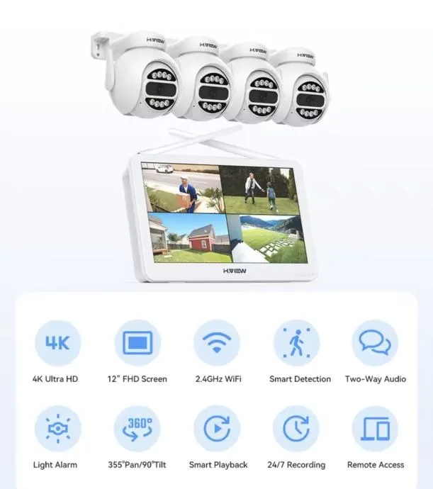 video nadzor 4 kamere wifi bežične okretljive + monitor + 2tb disk - slika 1